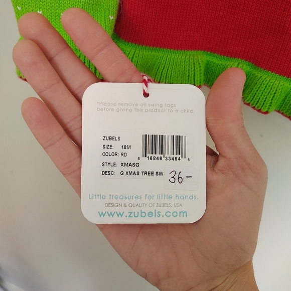 Zubels Green Red Christmas Tree Sweater Holiday Ruffle Embroidered 18 Months - Picture 3 of 4